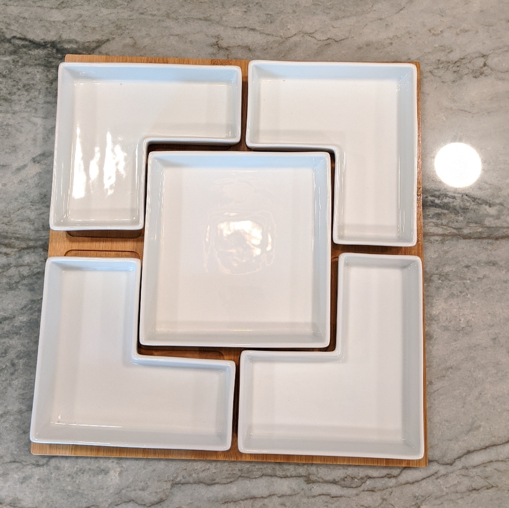 Cooks White Divided Server with Bamboo Tray